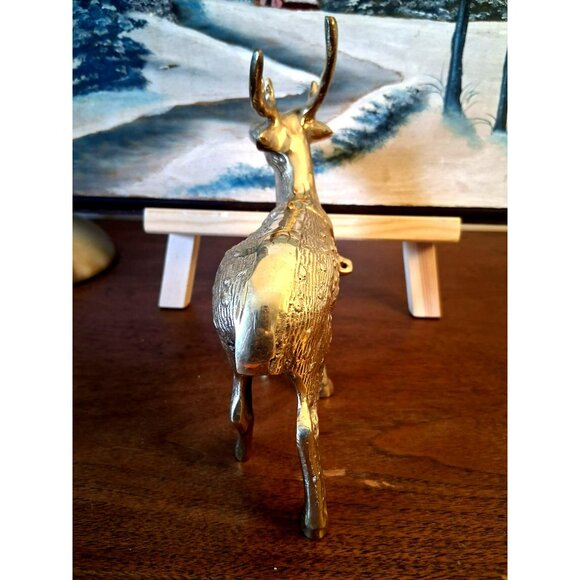 Vintage Brass Deer Figurine With Embossed Details & Decorative Collar 7" Tall Ho - Picture 4 of 7